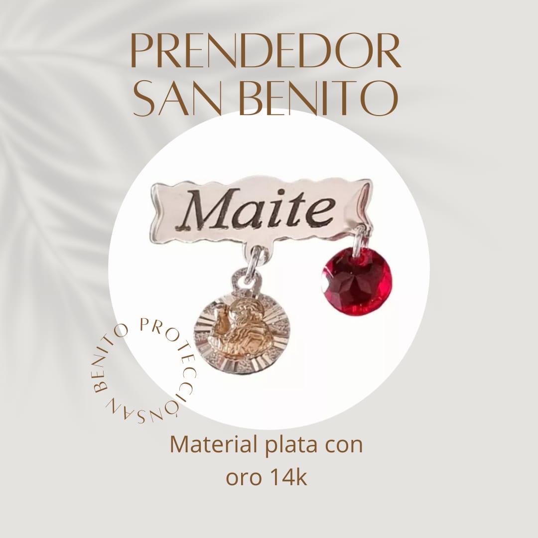 Prendedor San Benito Crystal plata con oro 14k