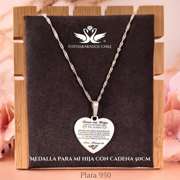 Medalla dedicatoria para hija/o con cadena