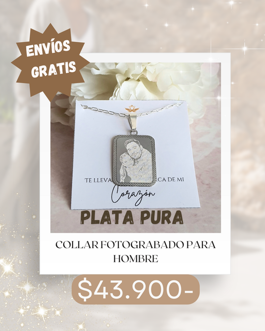 Fotograbado rectangular borde trenzado con cadena 60cm