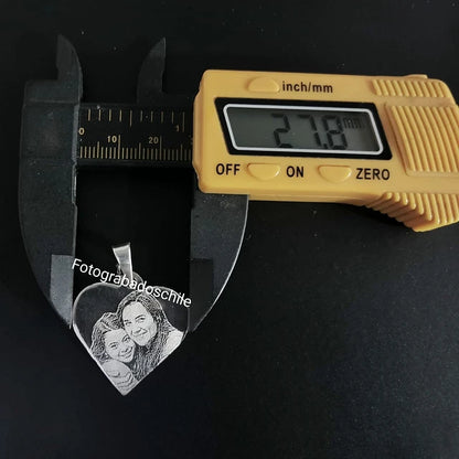 Fotograbado Placa corazón con cadena para mujer 1 a 3 rostros
